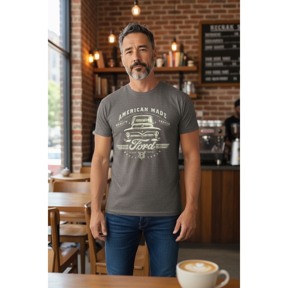 Ford American Made Pickup Truck T-Shirt Size XL Gray/Brown‎
